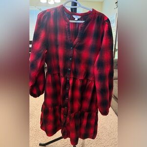 Time and Tru Red and Black Plaid Long Sleeve Dress